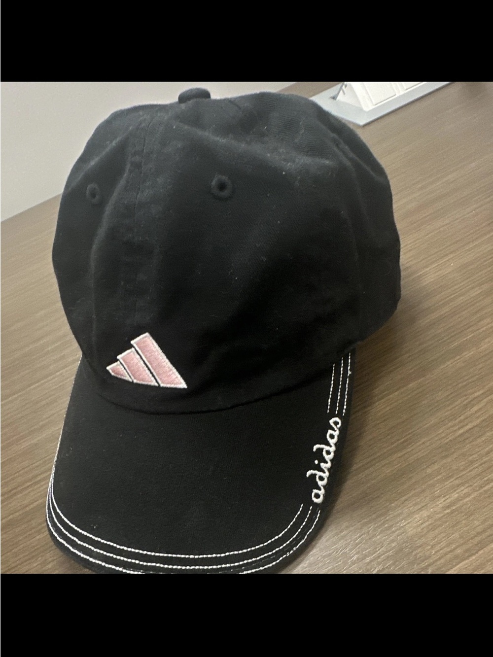 adidas Black Cap with Pink Logo and Contrast Stitching
